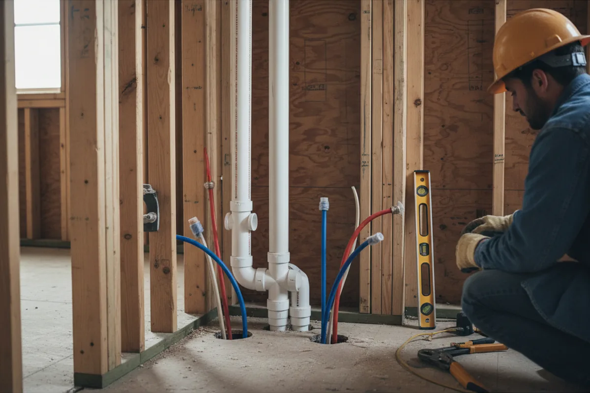 Drain and supply rough-in during Sump Pump Repair in Hunker